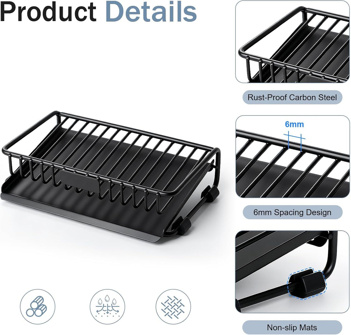 Self Draining Soap Dish for Shower Bar Soap Holder Soap Saver, Black