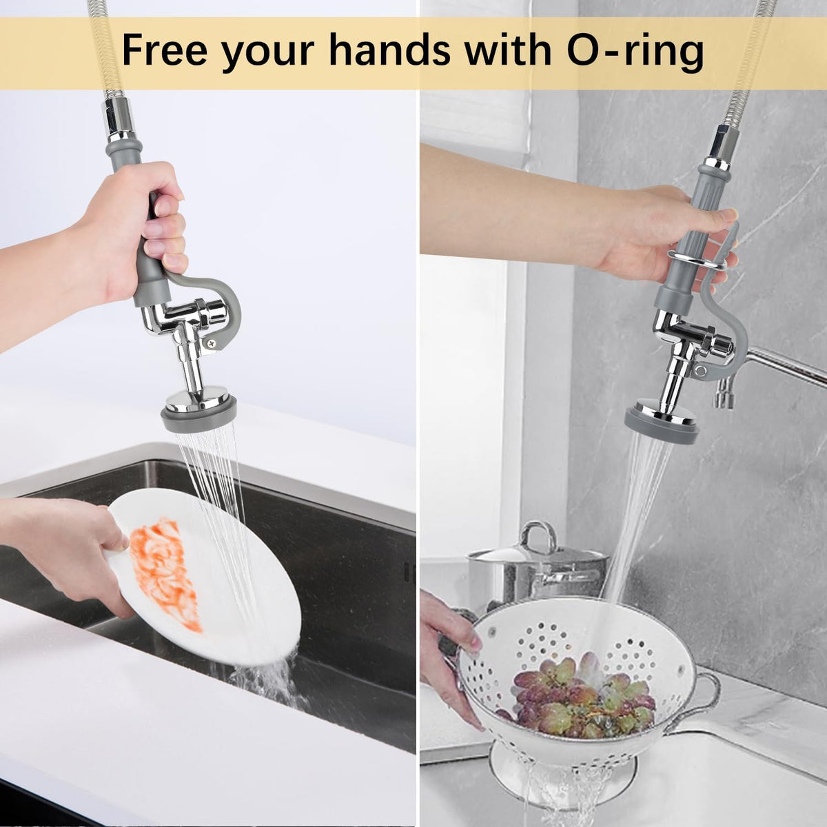 45” Stainless-Steel Pre Rinse Hose with Sprayer Valve & Spring, 1.42 GPM Commercial Sink Sprayer Hose with Nozzle Head Replacement Kit for Commercial Restaurant Kitchen Faucet - Grey