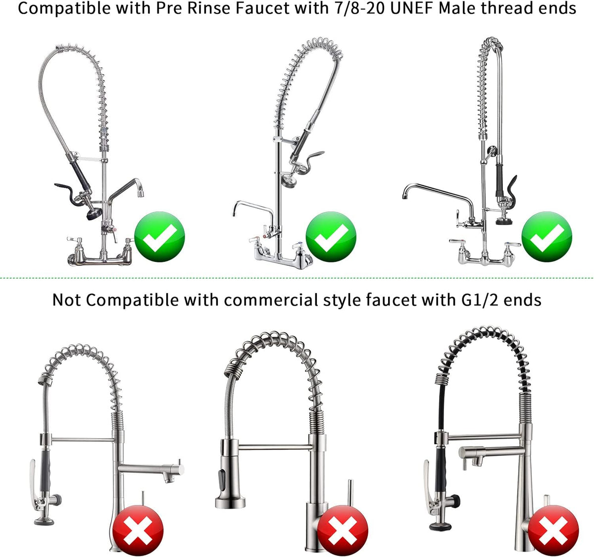 Pre-rinse Hose 44" Flexible Stainless Hose Replacement Kit For Commercial Kitchen Sink Faucet On Compartment Sinks with Spray Valve