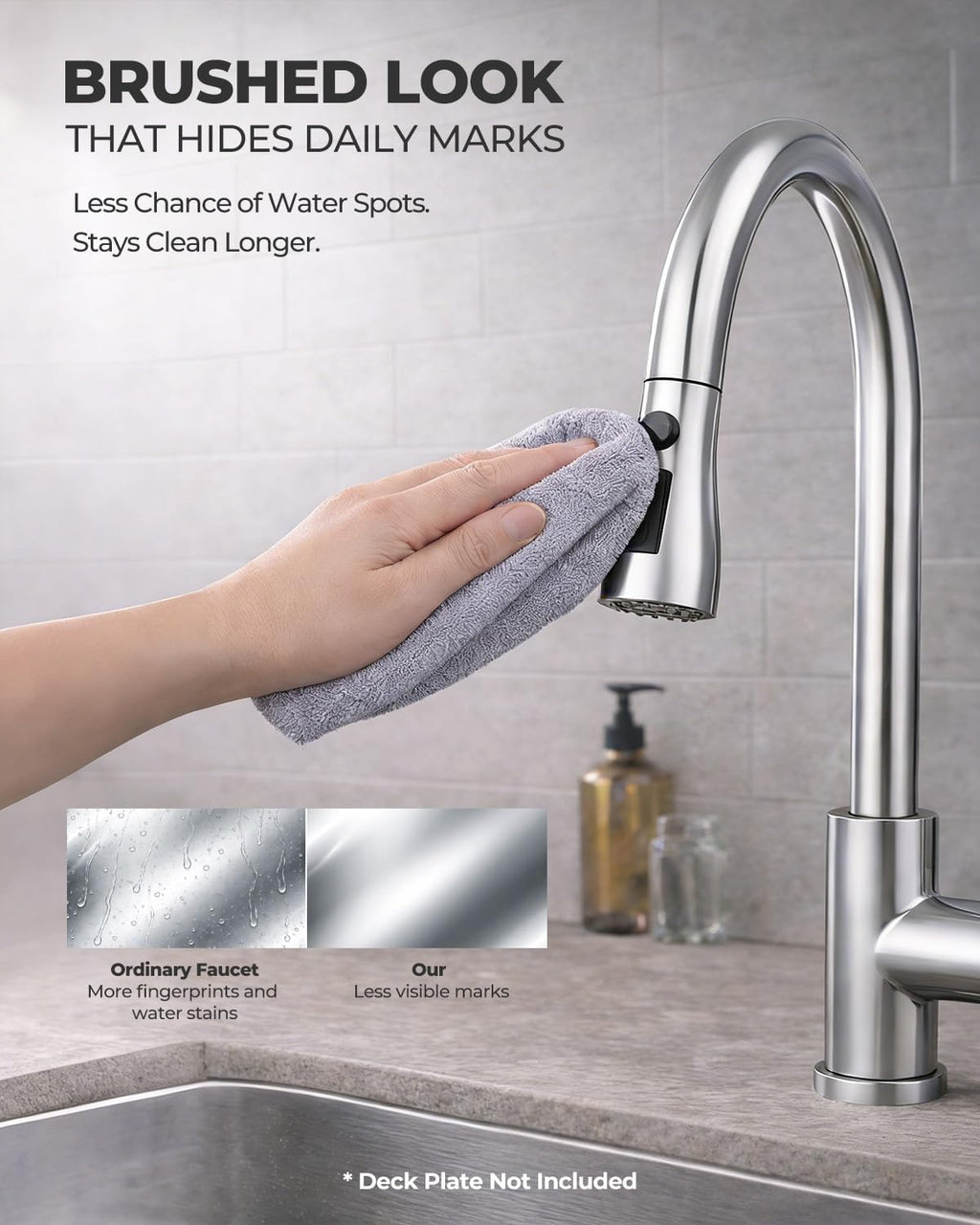 WEWE Pull-Down Kitchen Faucet with 3 Mode Sprayer, Polished Chrome