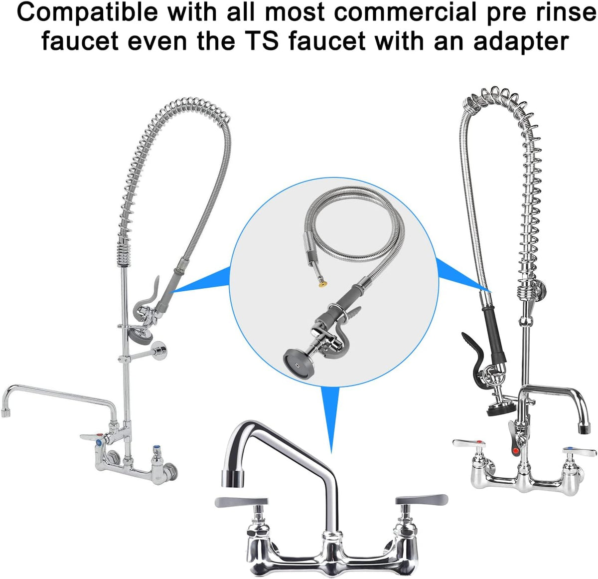 Spray Valve with Pre-Rinse Hose 60”Flexible Stainless Hose with High Pressure Pre Rinse Sprayer Nozzle Head Assembly Kit for Commercial Restaurant Industrial Kitchen Faucet