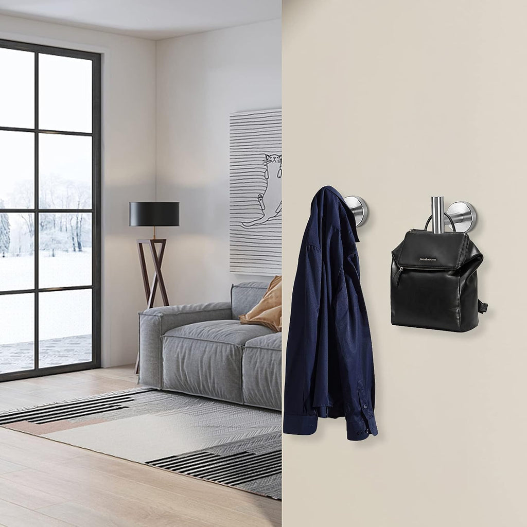 NearMoon Bath Towel Hooks- SUS 304 Stainless Steel Robe Hook Holder, Heavy Duty Coat Hook for Bathroom Livingroom Hotel Kitchen Garage, Wall Mounted- 4 Pack (Brushed Nickel)