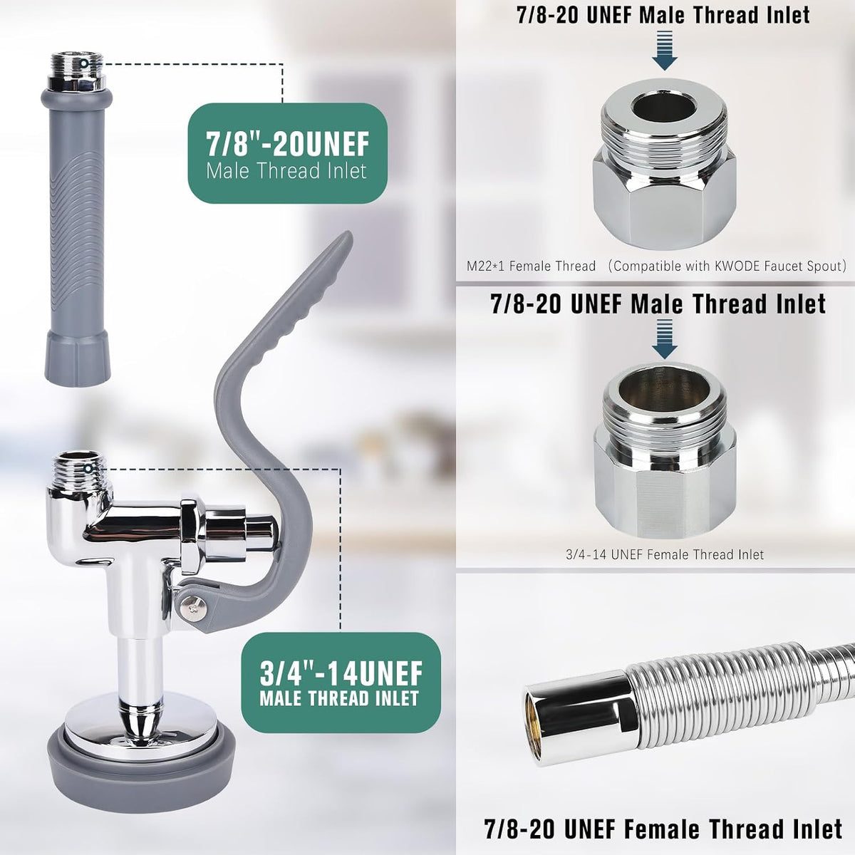 Pre Rinse Spray Valve with 45" Flexible Pre Rinse Hose,Non-Slip Commercial Sink Sprayer with Flexible Stainless Steel Hose, Replacement for Commercial Kitchen Sink Faucet,Grey