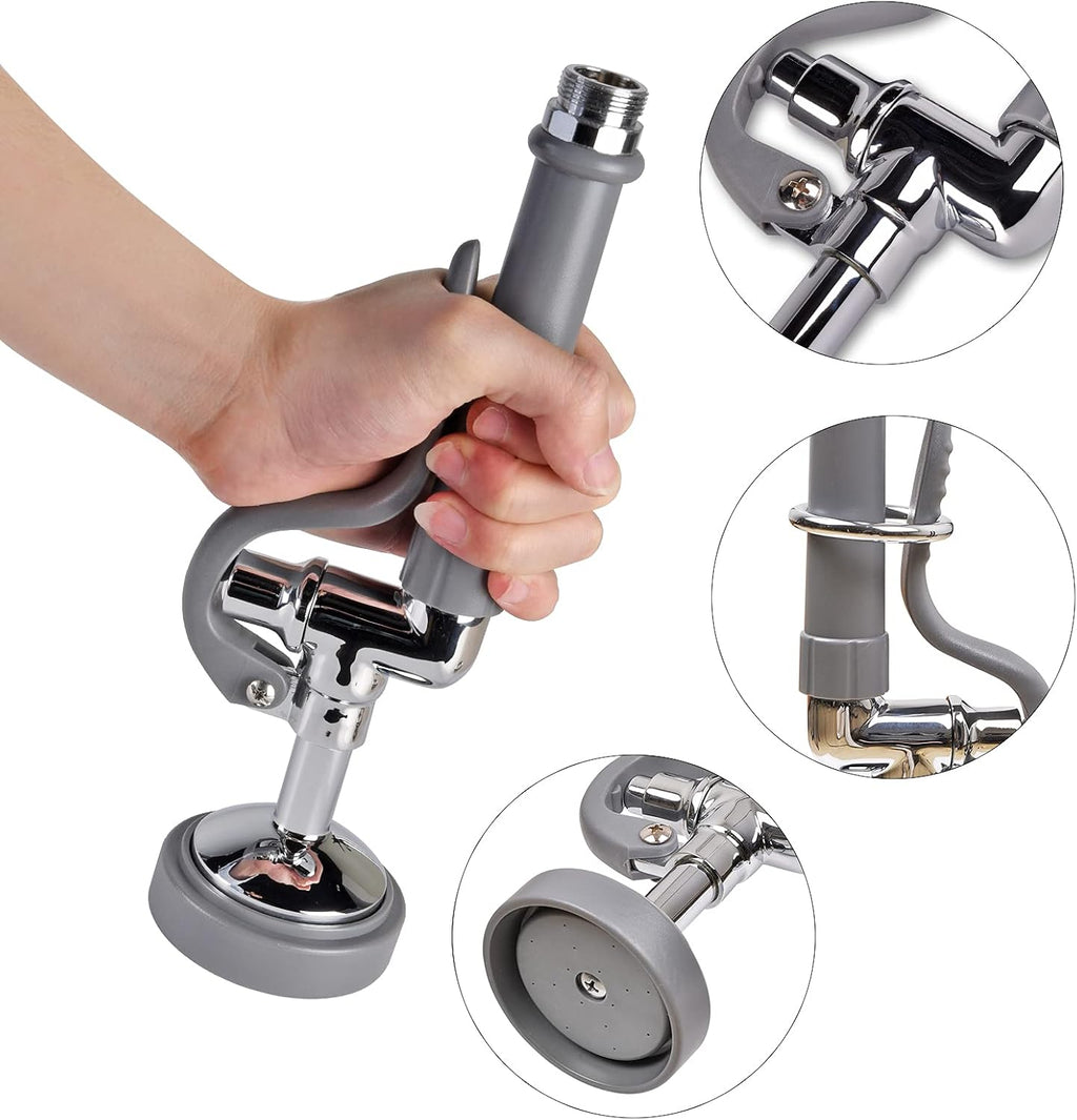 MSTJRY Commercial Sink Sprayer Pre Rinse Sprayer Valve with Handle Grip Assembly,1.42 GPM High Pressured Commercial Dish Sprayer for Replacement Kit of Commercial Faucet, Polished Chrome (Gray)
