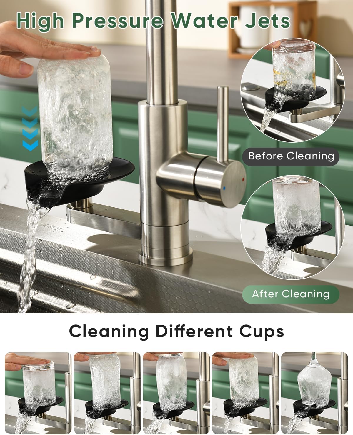 Kitchen Faucet with Cup Washer Pull Down Sprayer Stainless Steel Kitchen Sink Faucet with Deck Plate Glass Rinser Single Hole Brushed Nickel