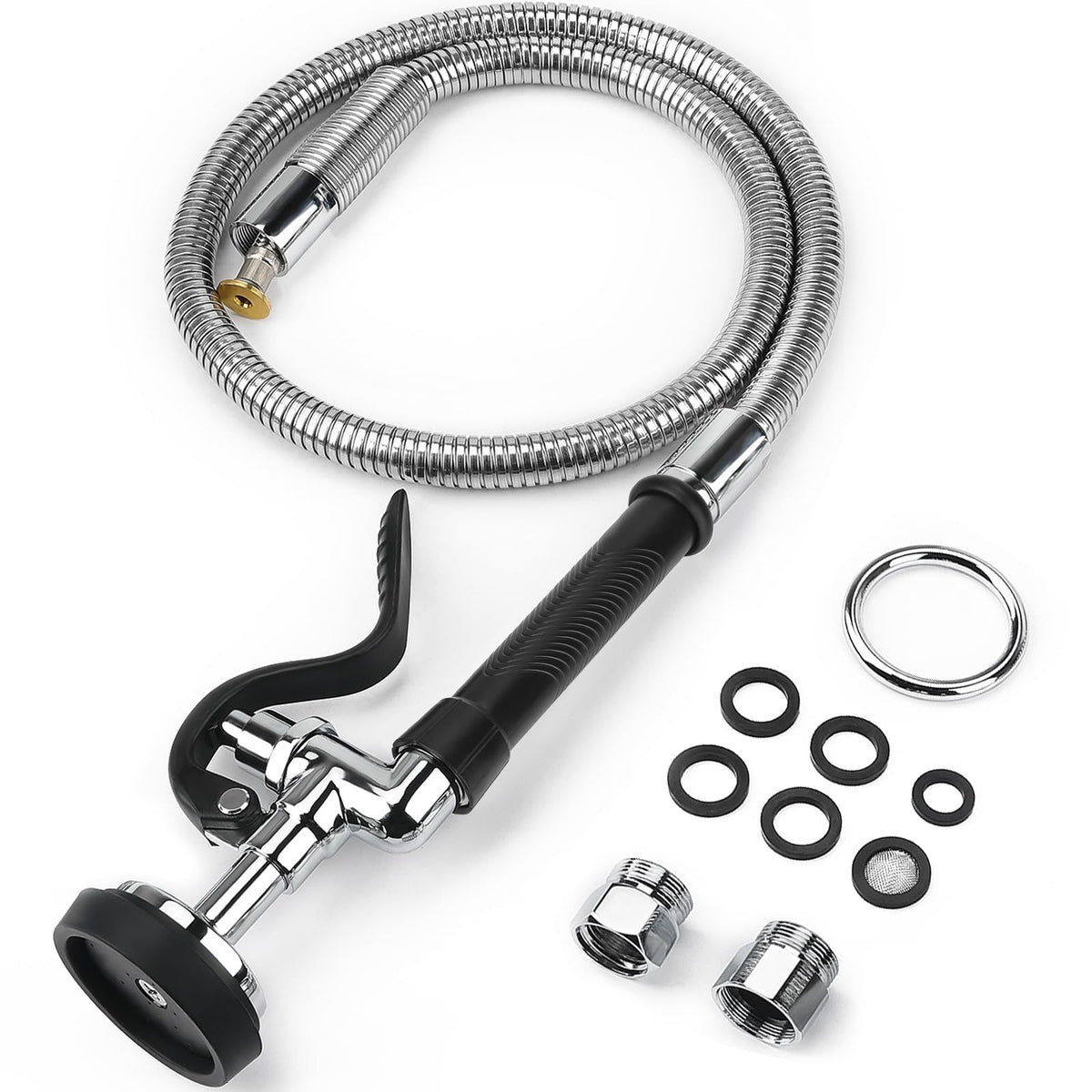 Pre Rinse Spray Valve with 45" Flexible Pre Rinse Hose,Non-Slip Commercial Sink Sprayer with Flexible Stainless Steel Hose, Replacement for Commercial Kitchen Sink Faucet,Grey