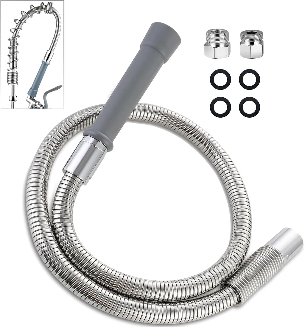 Replacement B-0044-H Commercial Sink Sprayer Hose for T&S Brass, 44 inch Stainless Steel Flexible Pre-Rinse Hose with Heat Resistant Gray Handle Commercial Kitchen Sink Faucet Dish Spray Part