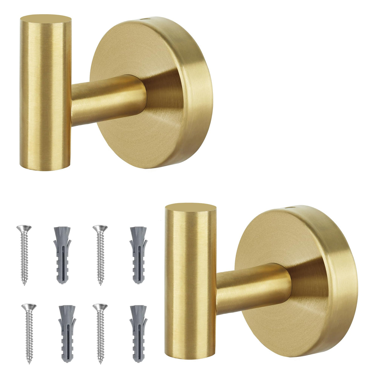 Towel Hooks Bathroom Coat Robe Hook Stainless Steel Heavy Duty Door Hanger Towel Robe Clothes Cabinet Wall for Bathroom Bedroom Kitchen Hotel Pool 4 Packs (Gold)