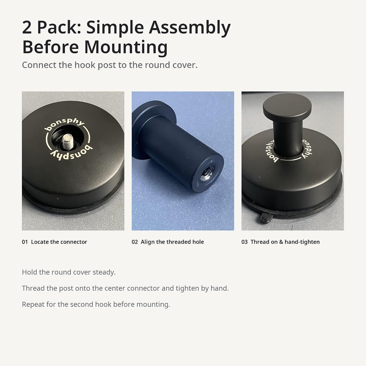 Suction Cup Shower Hooks for Bathroom, Matte Black, 2 Pack