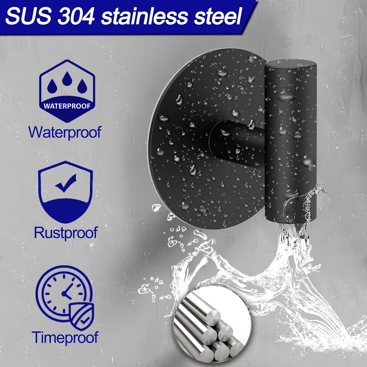 Bntuk Adhesive Wall Towel Hooks, No Drill Waterproof Bathroom Shower Hooks