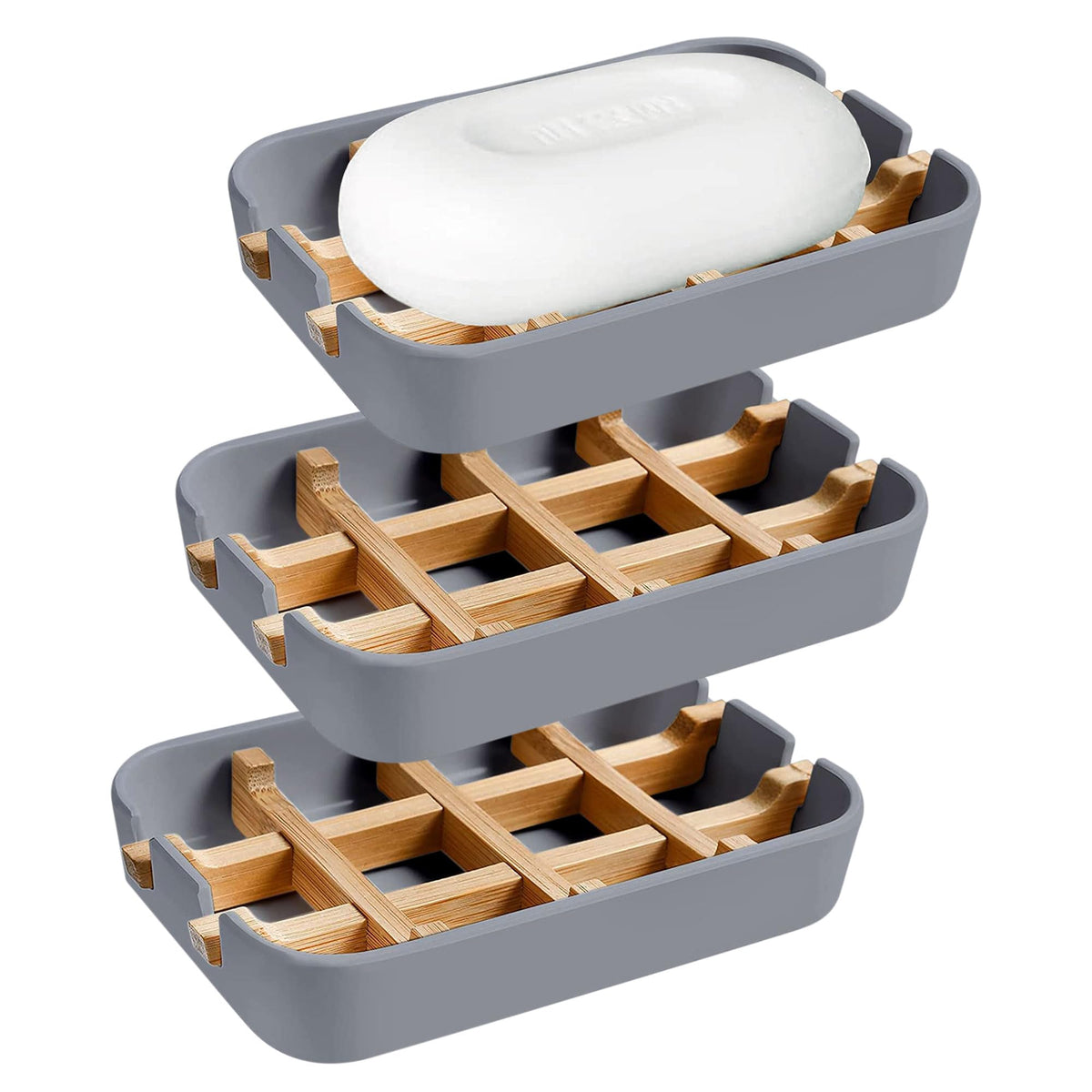 Aoheuo Modern Bamboo Fiber soap Holder and soap Dish Combination (Removable), White, 5.12 Long by 3 Wide, 0.98 inches high, Used in Kitchens, bathrooms, and bar Sinks