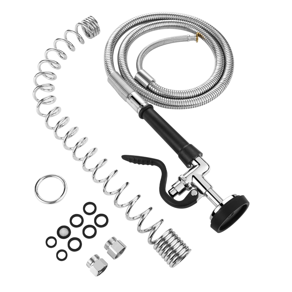 HWM Commercial Sink Sprayer Valve with 38” Flexible Stainless Steel Pre Rinse Hose & Overhead Spring Replacement Kit for Commercial Kitchen Sink Faucets