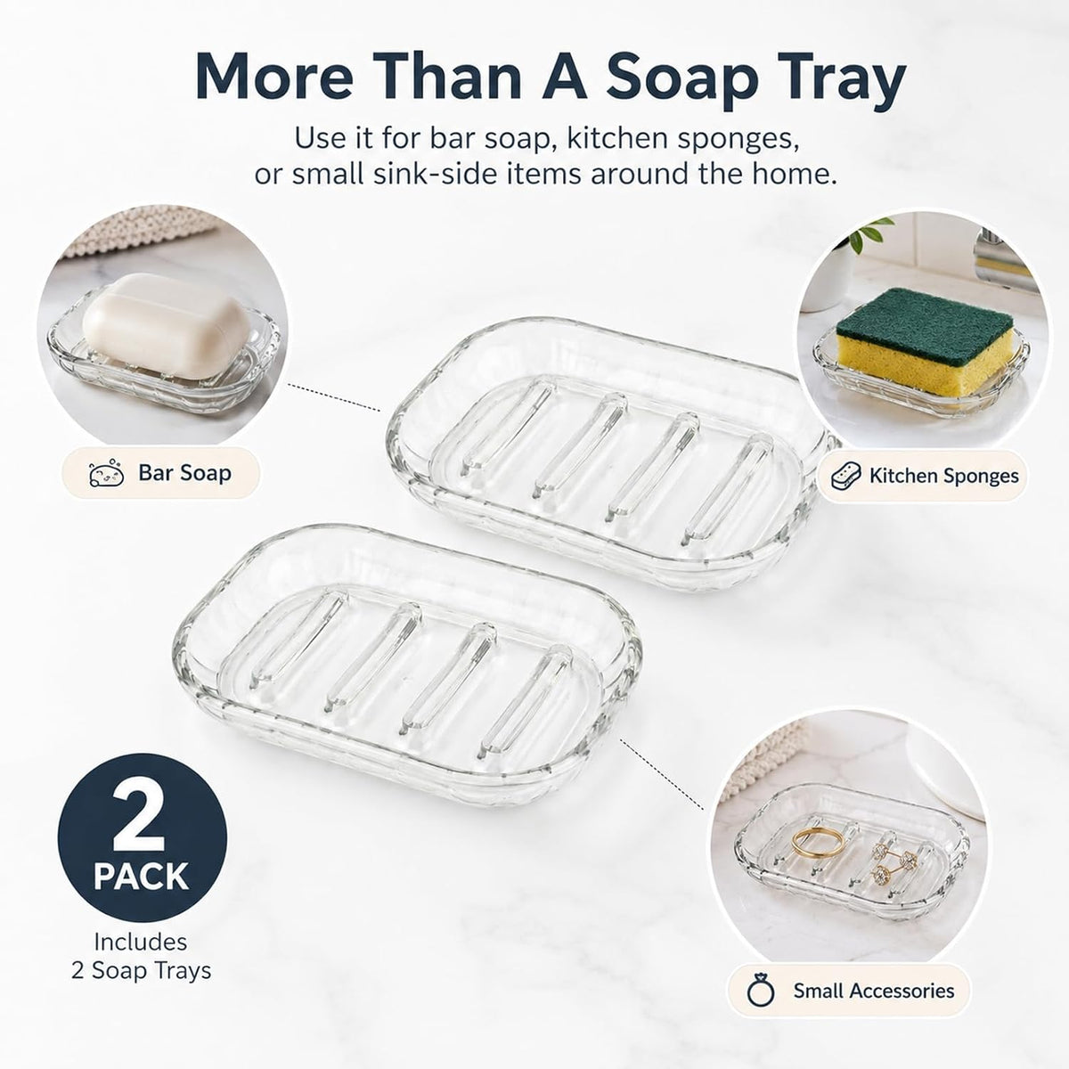 2 Pack Soap Dish Holder for Bar Soap, Bathroom Soap Dishes Bar Soap Holder