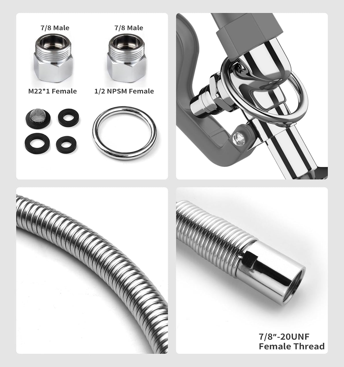 Pre Rinse Spray Valve with 45” Stainless-Steel Hose,1.42 GPM Pre Rinse Sprayer Commercial Sink Sprayer with Ergonomic Handle Commercial Faucet Parts,Fit for Dish Washing Spray （Gray）