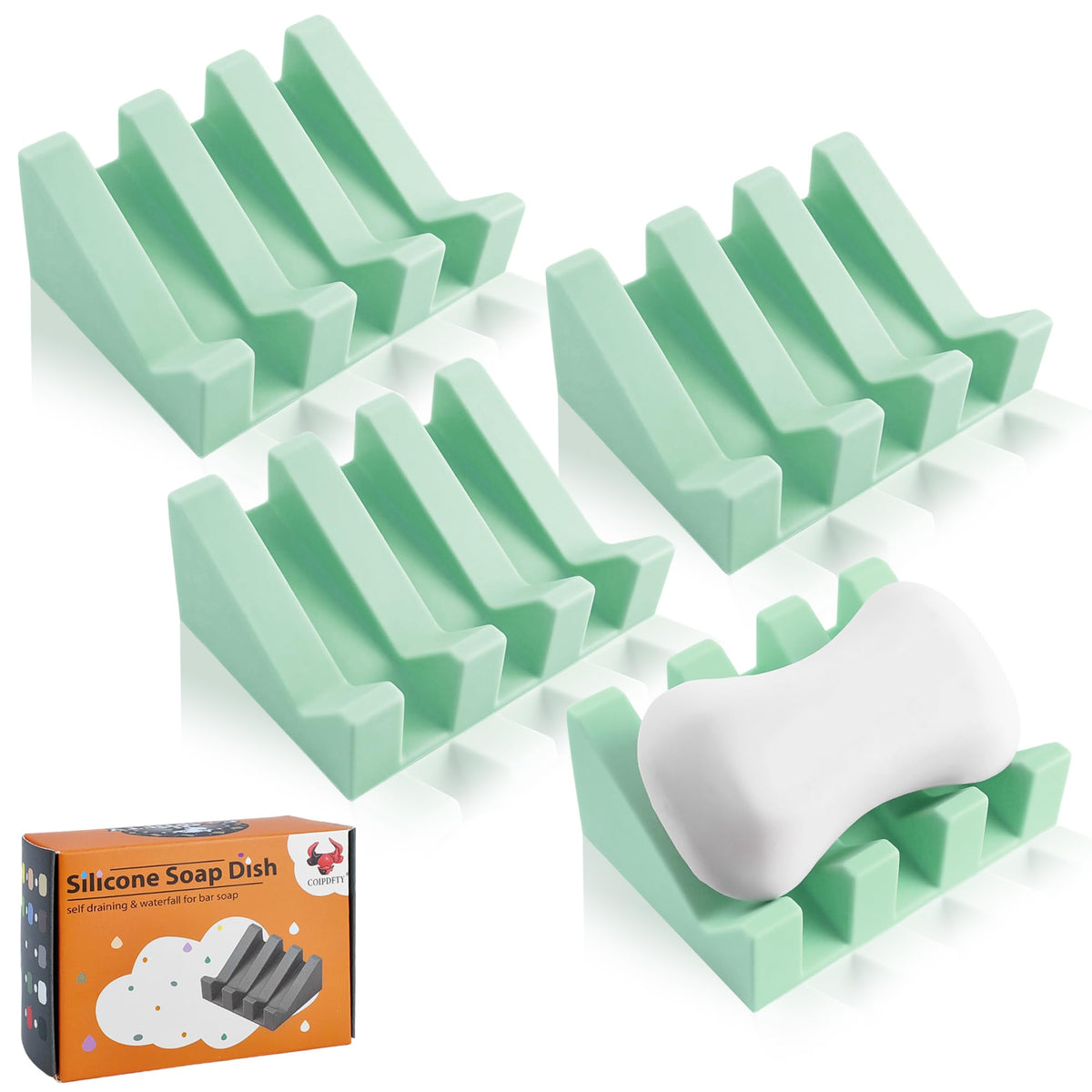 Self Draining Soap Dish Holder,Silicone Soap Dish,for Bathroom,Kitchen, Sponges，Can Extend Soap Life，Keep Soap Bars Dry and Easy Cleaning (White,1-Pack)