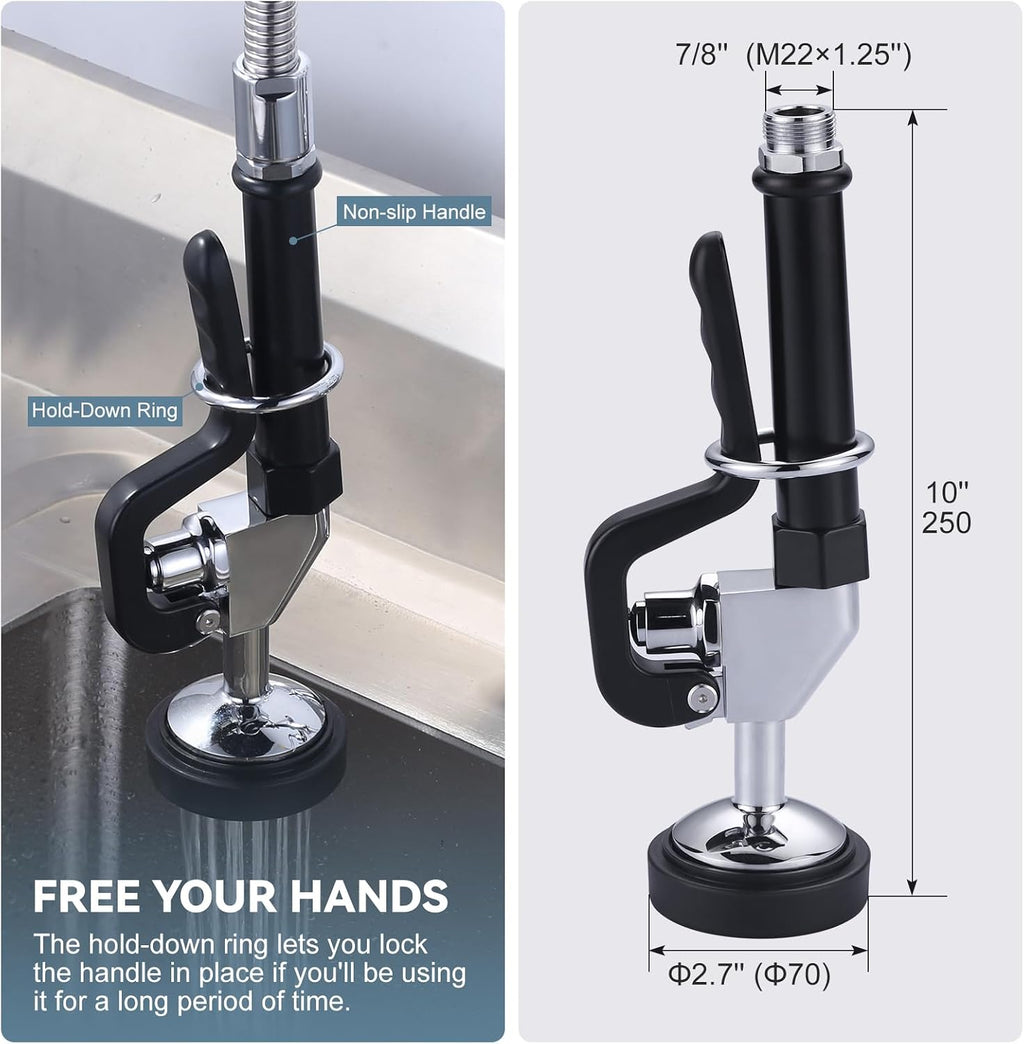 Commercial Sink Sprayer Head: 7/8"-20UNEF Black Pre Rinse Sprayer - 3.85 GPM High Pressure Pull Down Spray Head - Handheld Dish Sprayer Nozzle for Commercial Kitchen Faucet (Chrome Finished)