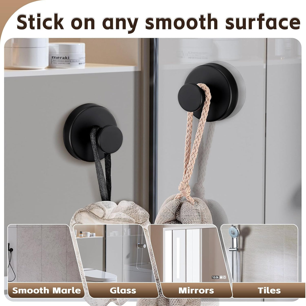 Suction Cup Hooks for Shower,Stainless Steel Towel Hooks No Drill