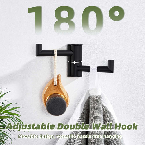 APLusee Swivel Towel Hook for Bathrooms with 2 Rotating Arms, Matte Black