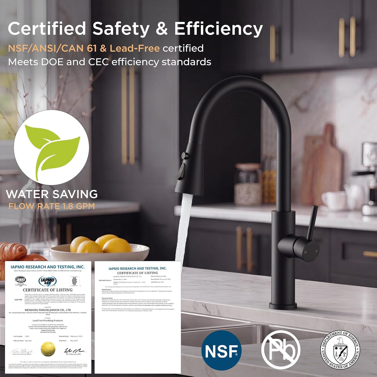 FORIOUS Black Kitchen Faucet with Pull Down Sprayer, High Arc Single Handle