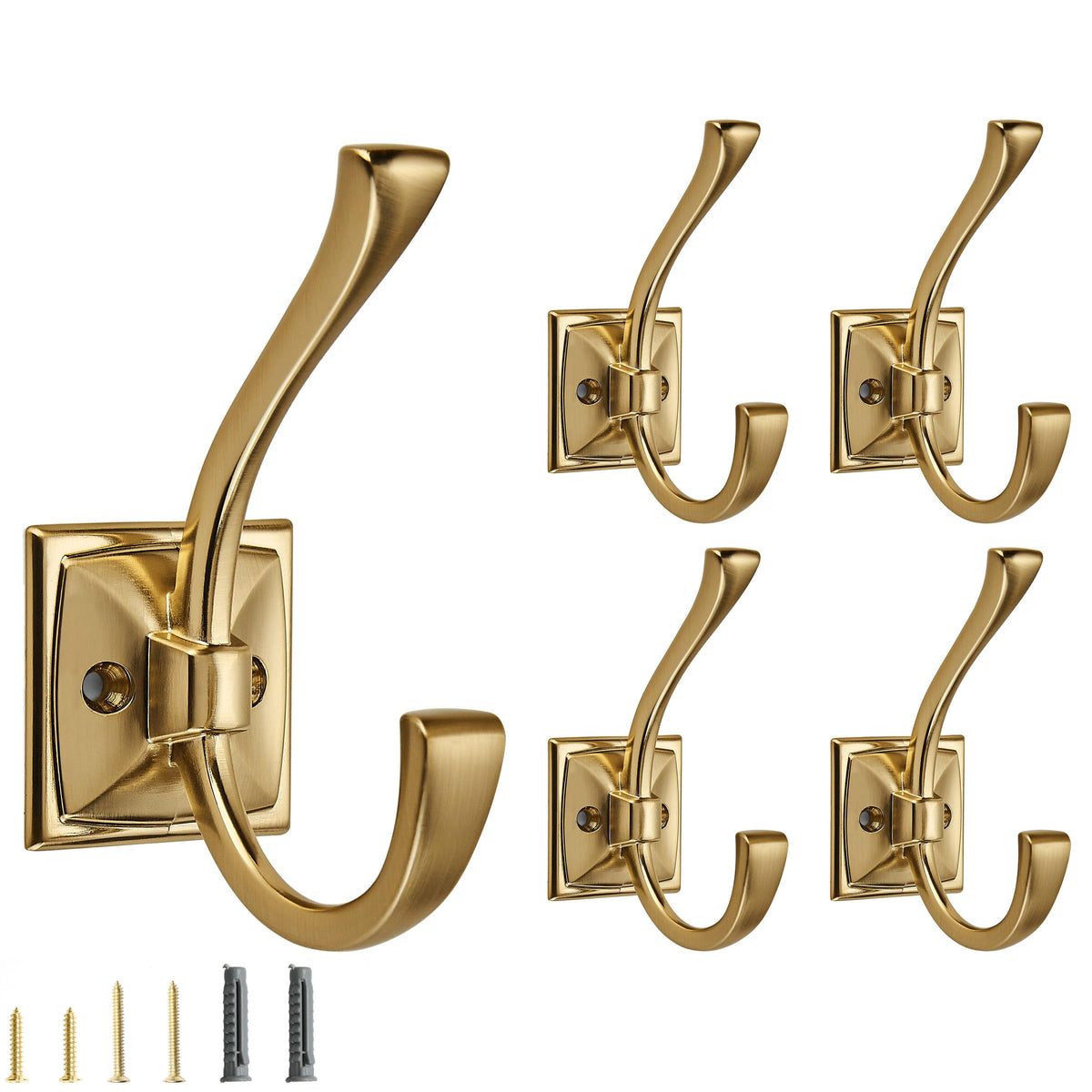 5 Pack Decorative Heavy Duty Towel Hooks for Hanging Robe Double Oil Rubbed Bronze Coat Hooks Wall Mounted with Screws for Key, Towel, Bags, Cup, Hat