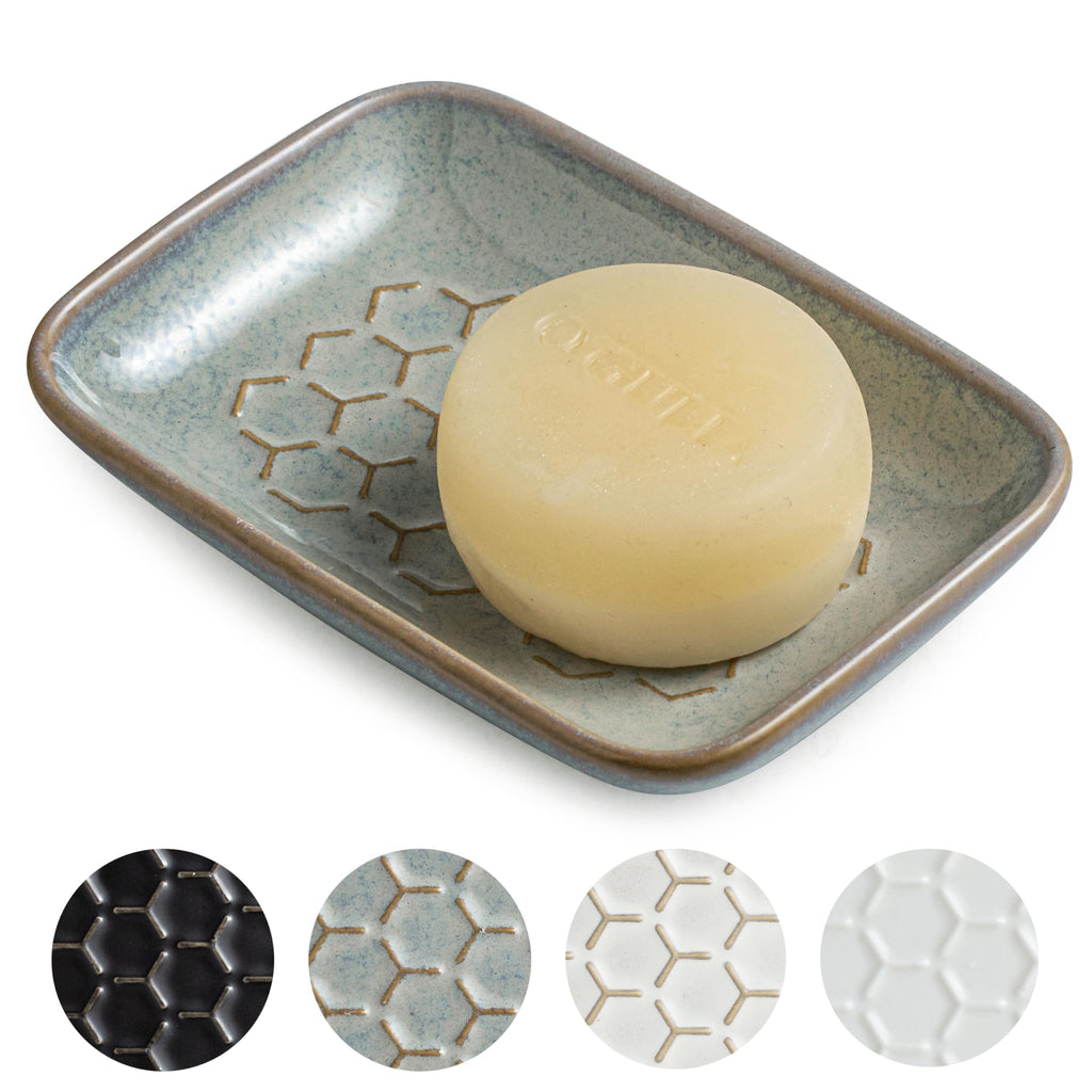Gomakren Ceramic Soap Dish, Bar Soap Holder for Bathroom Kitchen Sink White