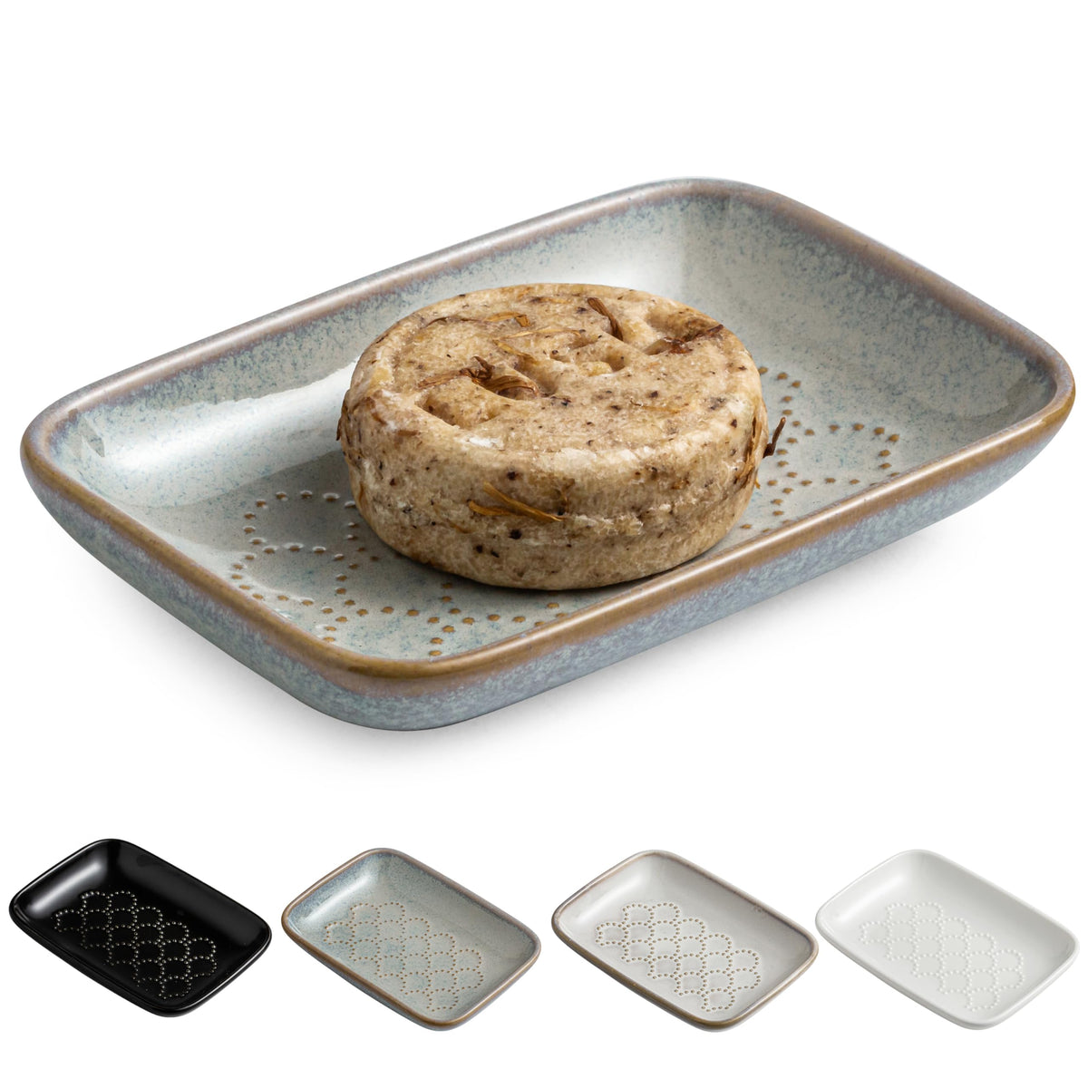 Gomakren Ceramic Soap Dish, Bar Soap Holder for Bathroom Kitchen Sink White
