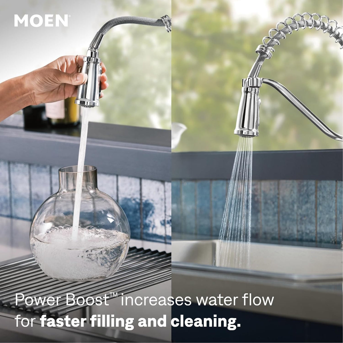 Moen Nolia Chrome One-Handle Pre-Rinse Spring Kitchen Faucet with Pull Down Sprayer, Single Hole Kitchen Sink Faucet with Soap Dispenser, 87886