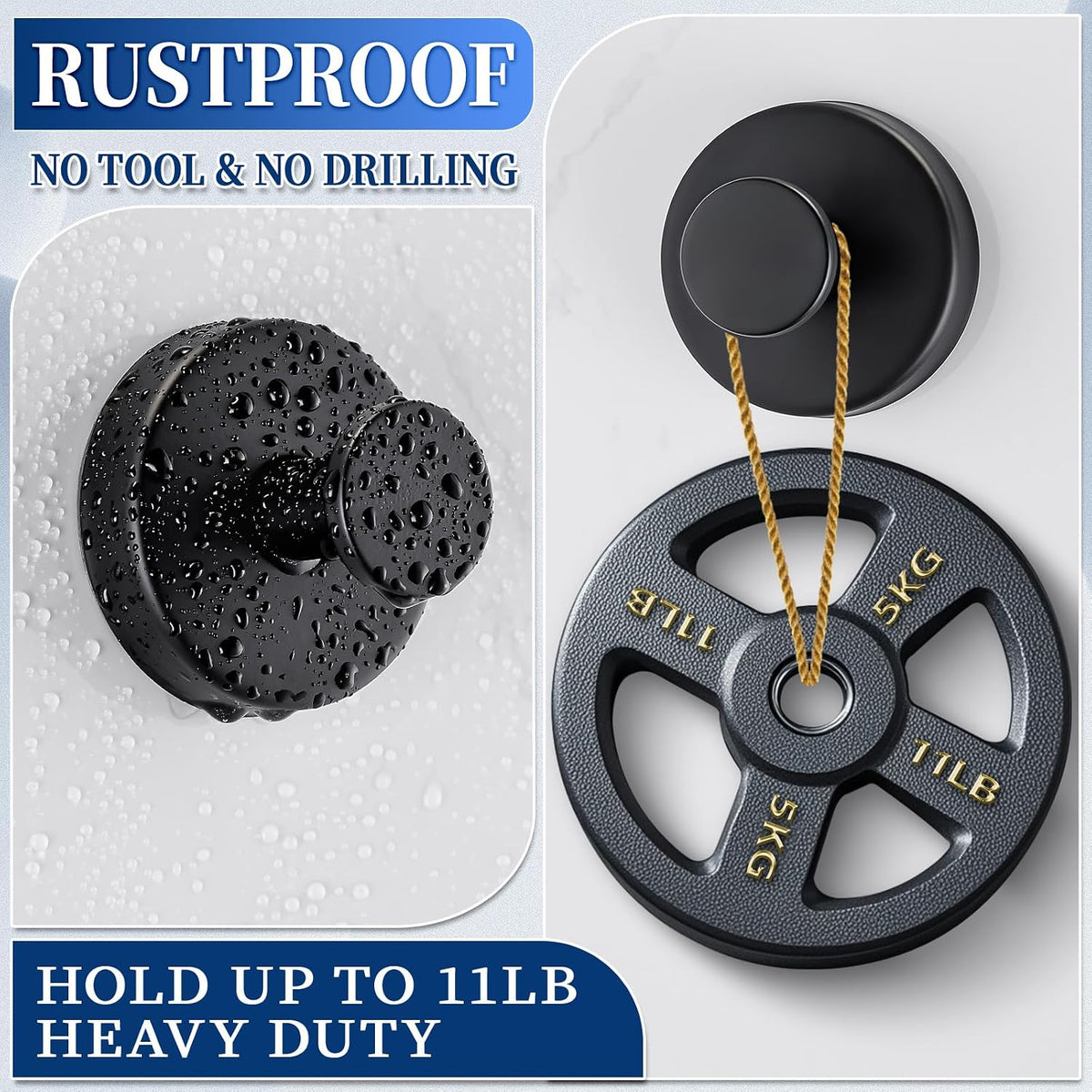 Suction Cup Hooks No Drill Stainless Steel Shower Hooks Towel Hook Heavy Duty on Smooth and Non-Porous Surfaces in Bathrooms Kitchen Bedroom (2, Matte Black)