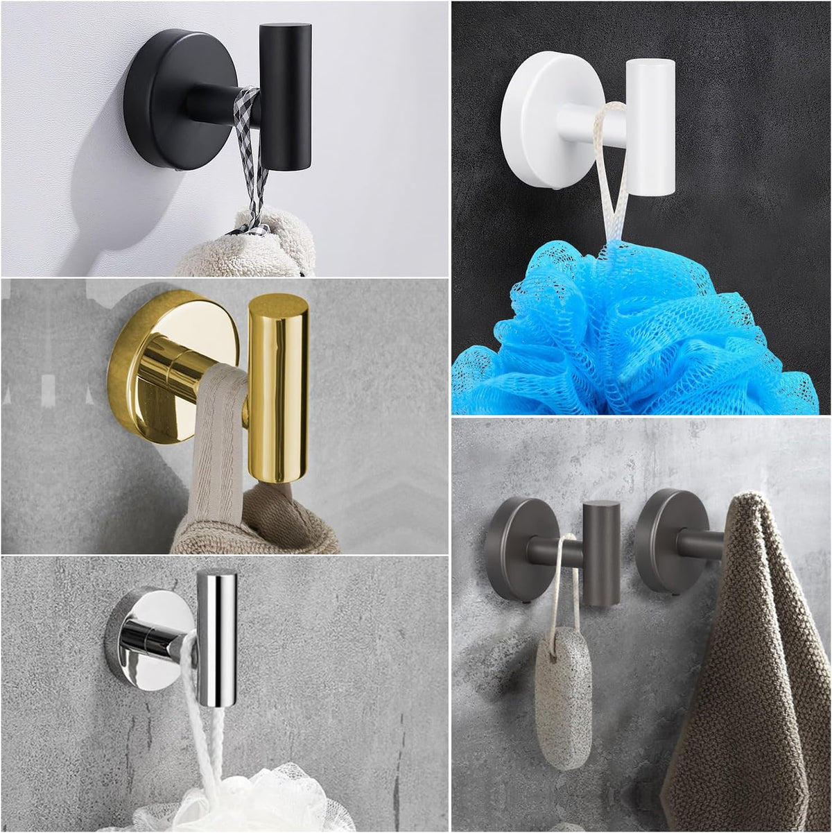 2 Pack Brushed Nickel Towel Hooks, SUS304 Stainless Steel Bathroom Hooks