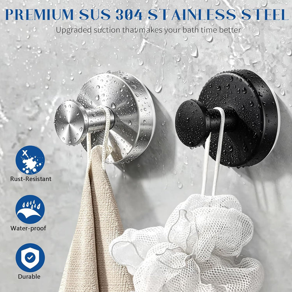 Suction Cup Hooks for Shower, 6 Pack Matte Black Suction Hooks