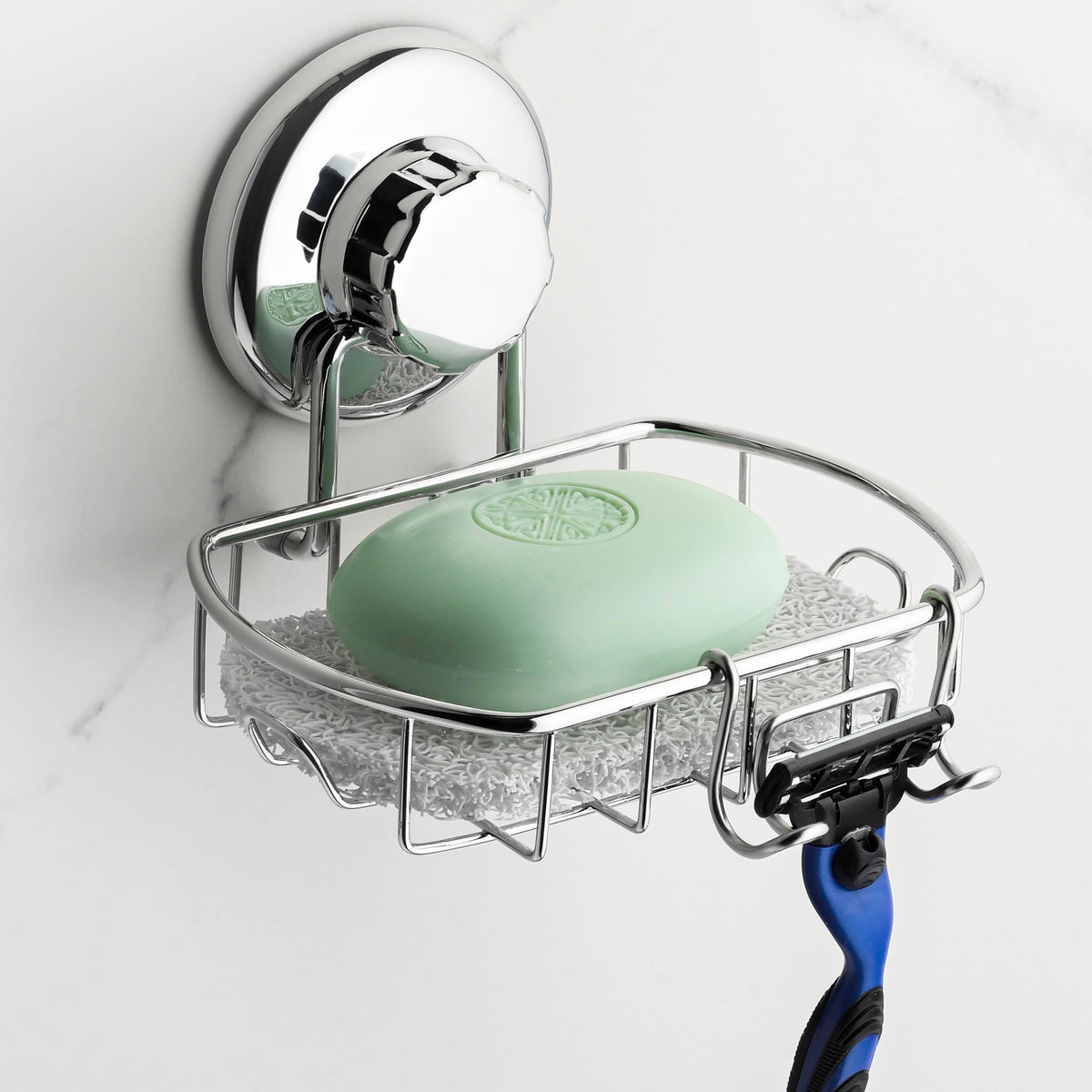 HASKO accessories Suction Soap Dish with Hooks - Super Powerful Vacuum Suction Cup Shower Soap Holder - Rustproof Stainless Steel SS304 Soap Basket - Sponge Holder for Bathroom & Kitchen (Black)