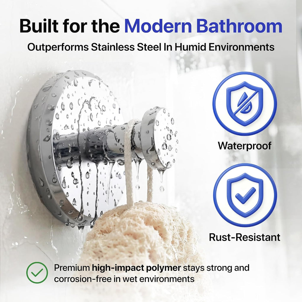HOME SO Suction Cup Hooks for Shower & Bathroom Towel Holder 2-Pack Chrome
