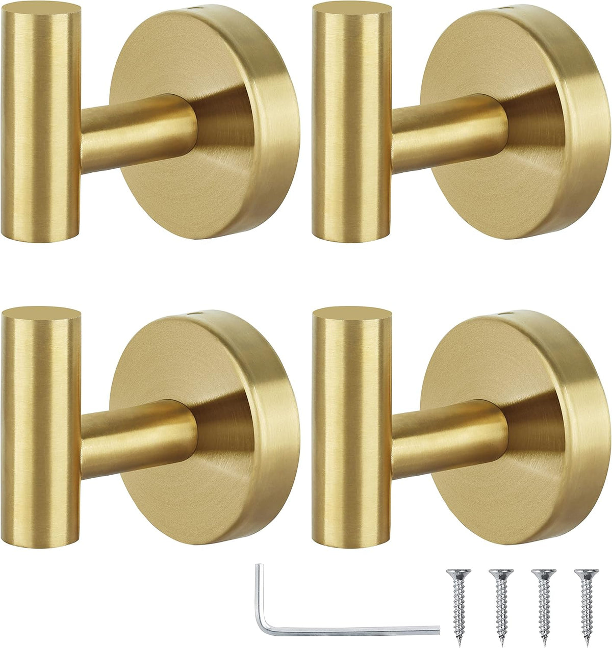 Towel Hooks Bathroom Coat Robe Hook Stainless Steel Heavy Duty Door Hanger Towel Robe Clothes Cabinet Wall for Bathroom Bedroom Kitchen Hotel Pool 4 Packs (Gold)