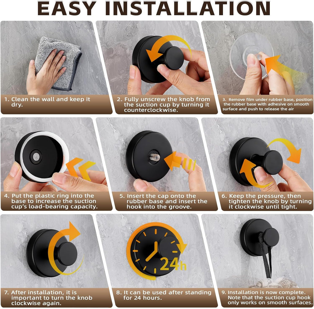 Suction Cup Hooks for Shower,Stainless Steel Towel Hooks No Drill