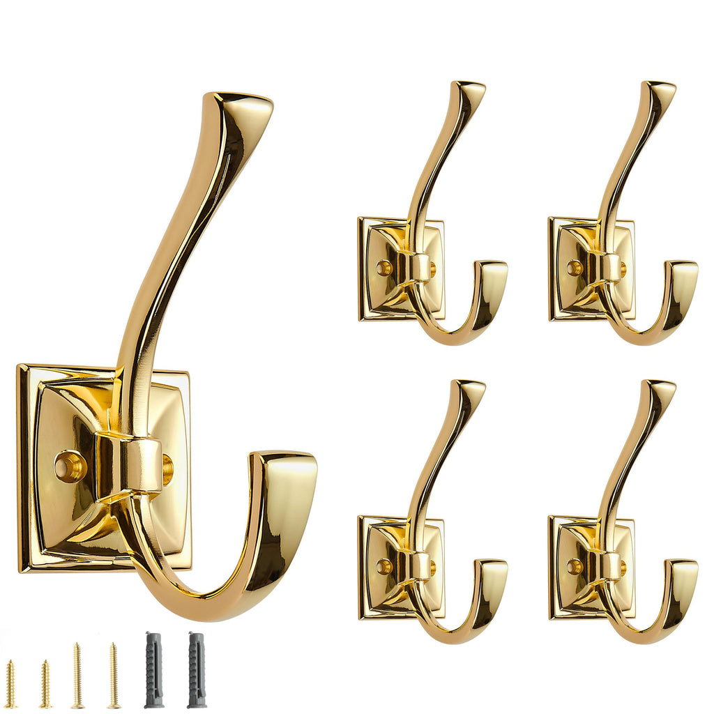 5 Pack Decorative Heavy Duty Towel Hooks for Hanging Robe Double Oil Rubbed Bronze Coat Hooks Wall Mounted with Screws for Key, Towel, Bags, Cup, Hat