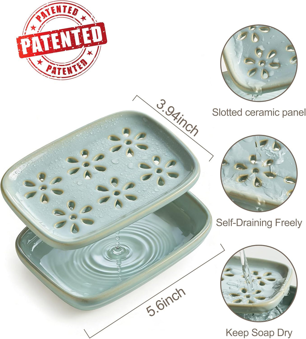 Miamolo Soap Dish for Shower with Drainage 2-Tier Bar Soap Holder Mess-Free