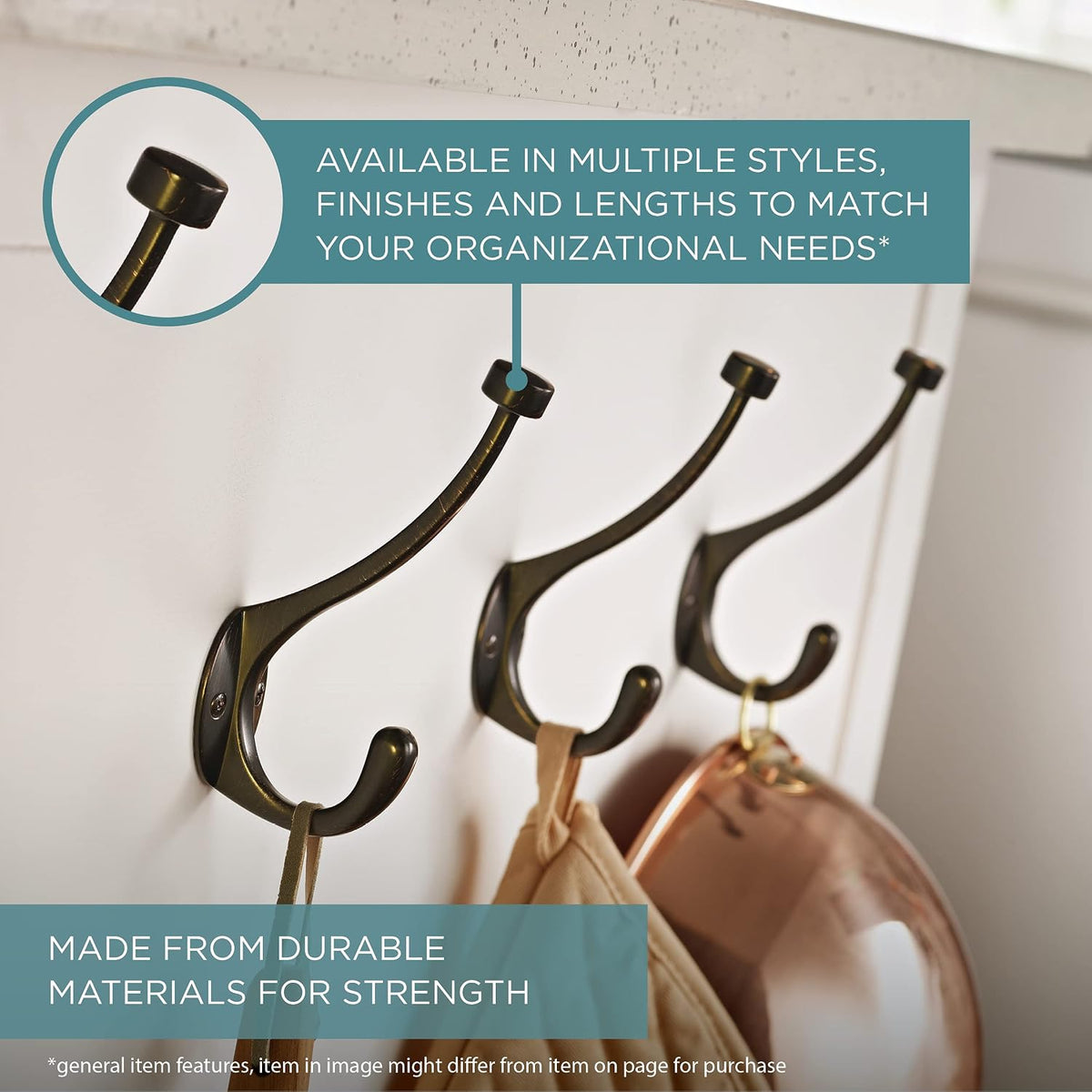 Franklin Brass (5-Pack) Double Wall Hooks 2-Prong Coat/Hat Matte Nickel Hooks for Hanging Wall Mount Hanger Clothes, Purse, Bag, Towel Organization Decorative Wall Hooks FBDPRH5-MN-C
