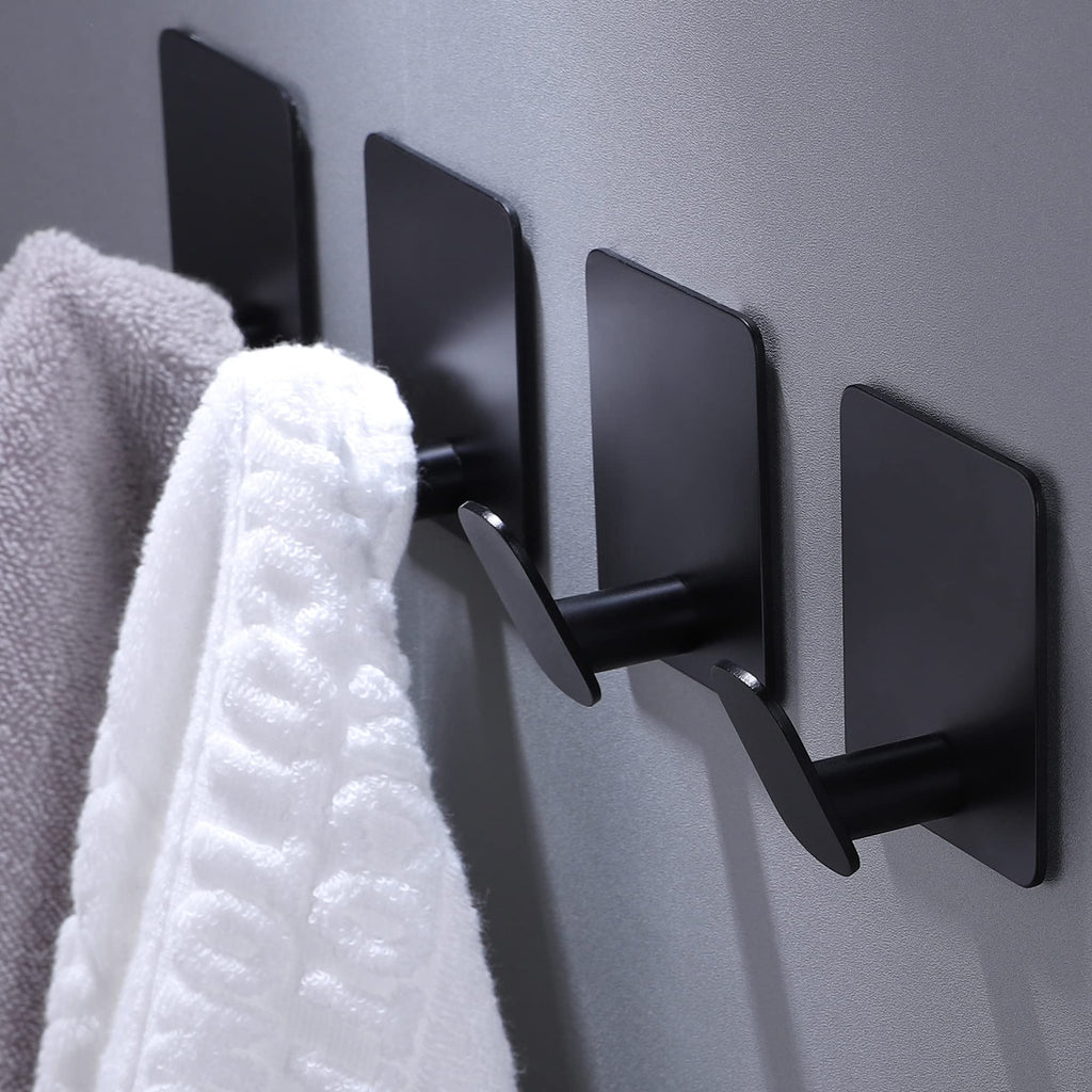 DELITON 26lb Heavy Duty Adhesive Towel Hooks, No-Damage 4 Pack Matte Black