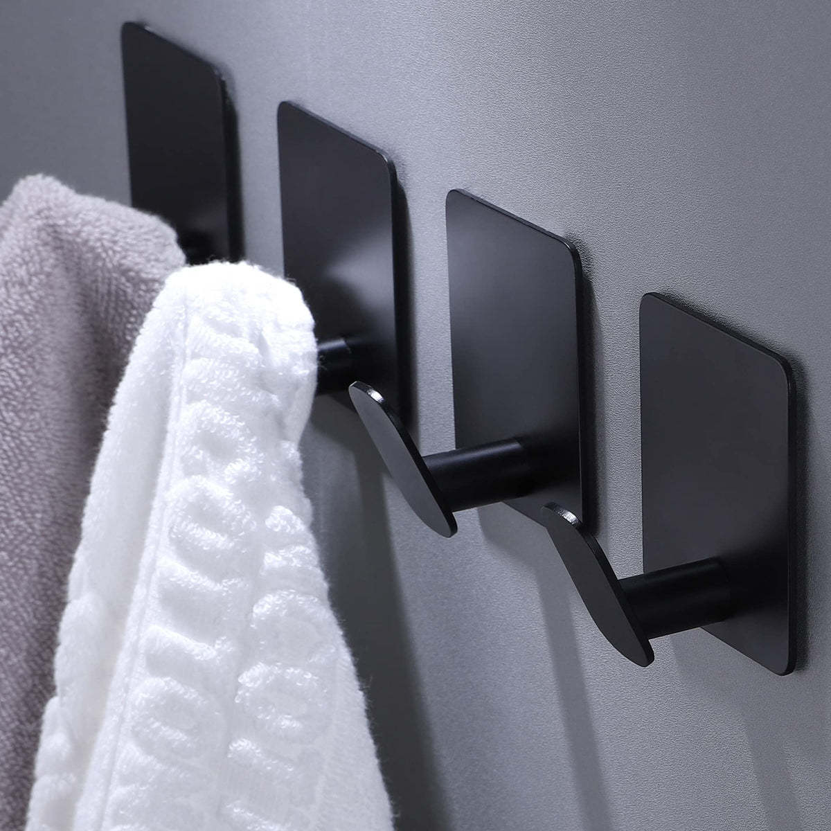 DELITON 26lb Heavy Duty Adhesive Towel Hooks, No-Damage 4 Pack Matte Black