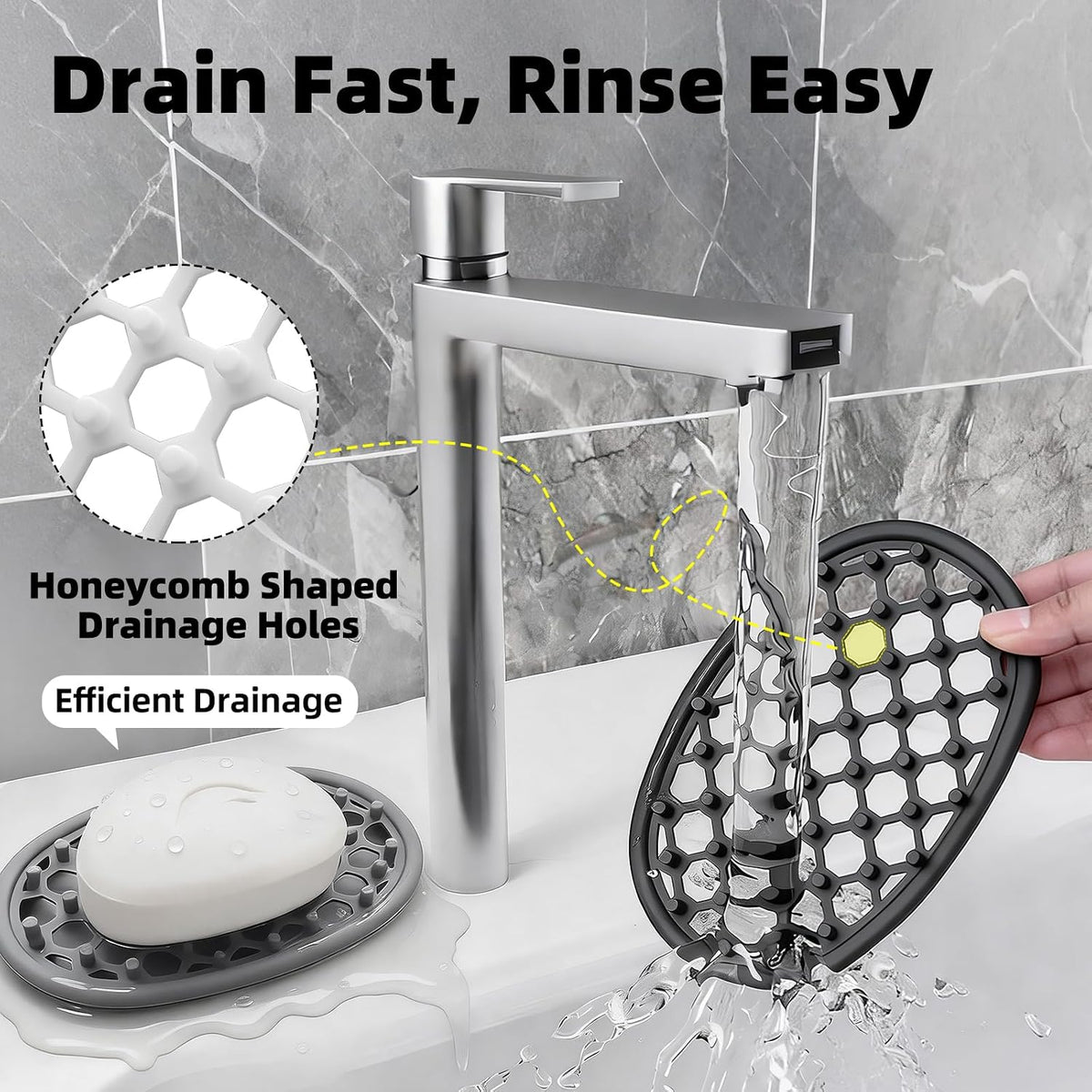 2 Pack Soap Dish for Shower, Non-Slip Silicone Bar Soap Holder with Efficient Drainage Holes for Bathroom Sink, Self Draining Soaps Saver Pad for Shower Niche, Shelf (White- 2Pcs)