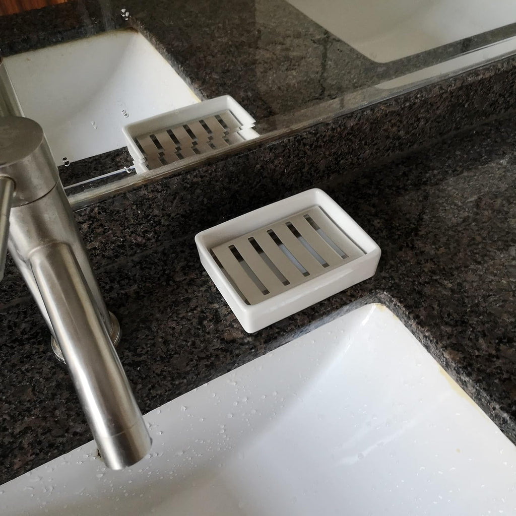 Ceramic Soap Dish Stainless Steel Soap Holder for Bathroom and Shower
