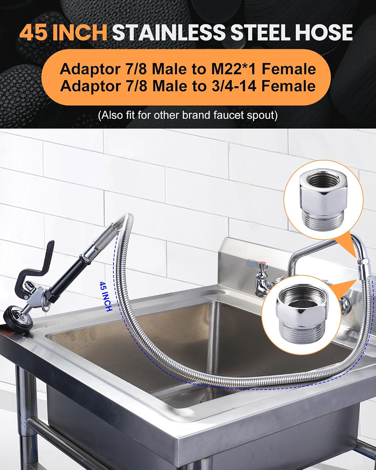 Commercial Sink Sprayer Valve with Hose: iVIGA 45" Flexible Stainless Steel Commercial Kitchen Spray Hose - 1.3 & 3.85 GPM High Pressure Pre Rinse Spray Nozzle - Black 7/8"-20UNEF Handle Assembly