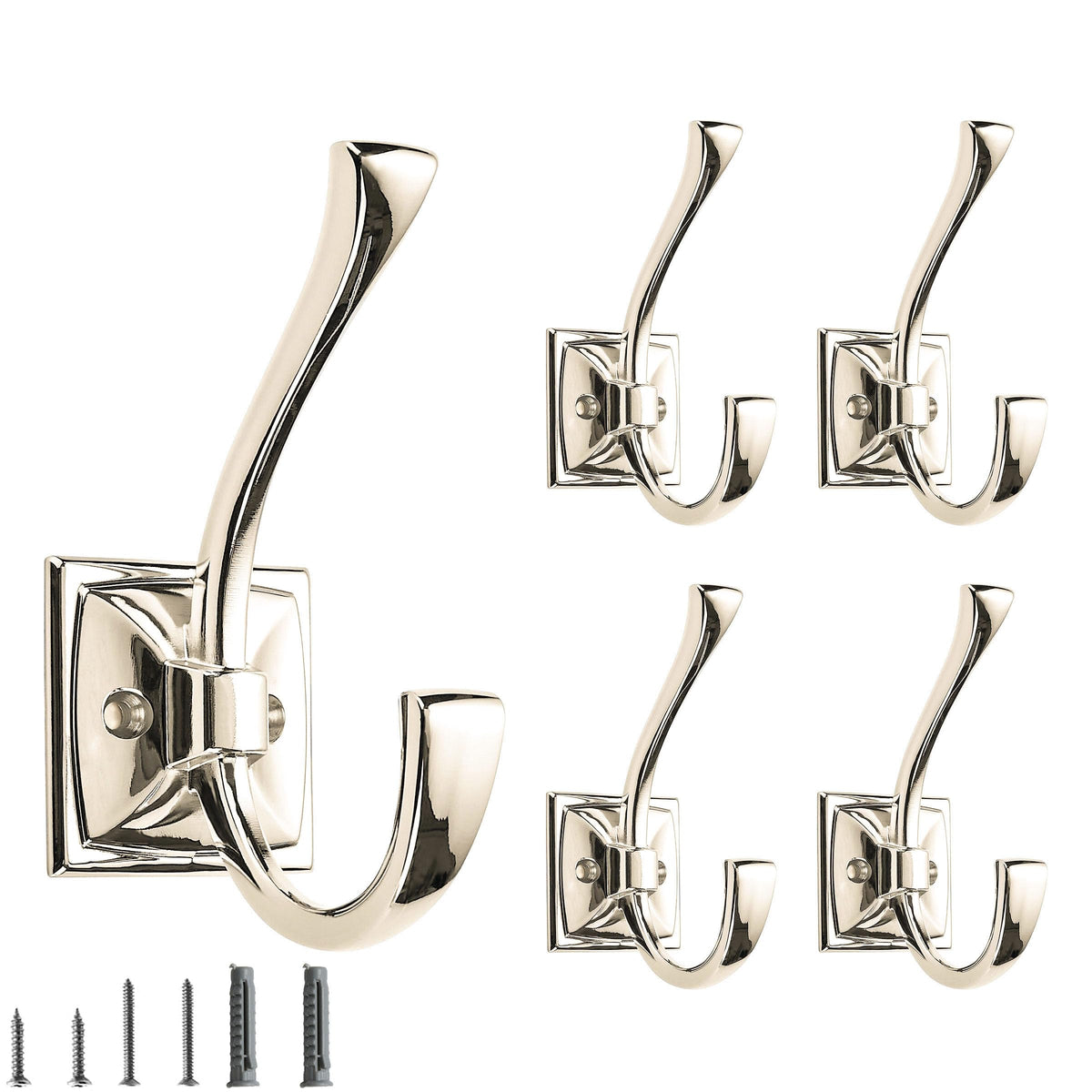 5 Pack Decorative Heavy Duty Towel Hooks for Hanging Robe Double Oil Rubbed Bronze Coat Hooks Wall Mounted with Screws for Key, Towel, Bags, Cup, Hat