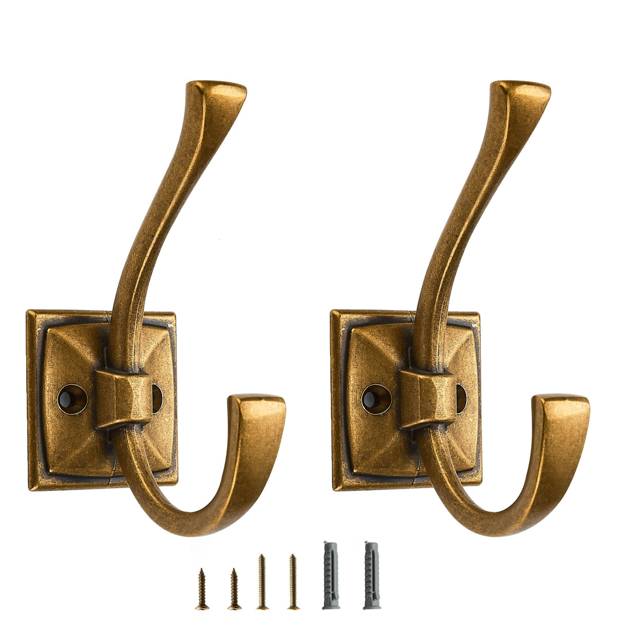5 Pack Decorative Heavy Duty Towel Hooks for Hanging Robe Double Oil Rubbed Bronze Coat Hooks Wall Mounted with Screws for Key, Towel, Bags, Cup, Hat