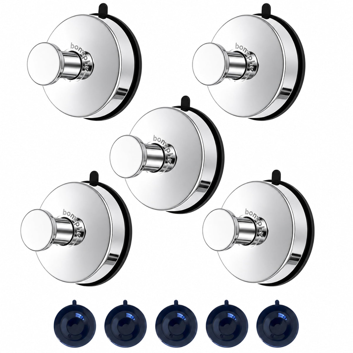 Suction Cup Shower Hooks for Bathroom, Matte Black, 2 Pack