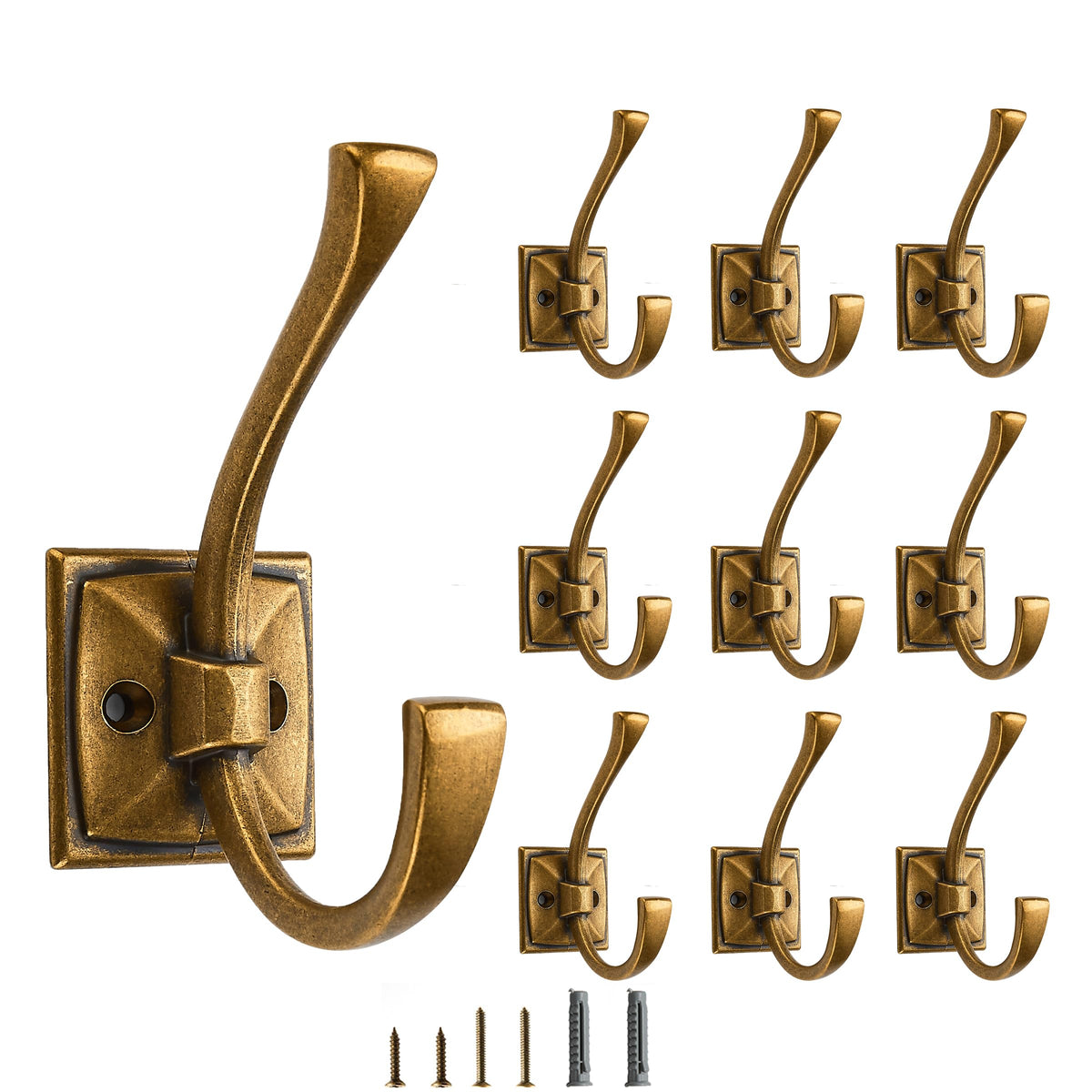 5 Pack Decorative Heavy Duty Towel Hooks for Hanging Robe Double Oil Rubbed Bronze Coat Hooks Wall Mounted with Screws for Key, Towel, Bags, Cup, Hat