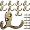 IBosins 10 Pack Silvery Double Prong Coat Hooks Wall Mounted with 20 Screws