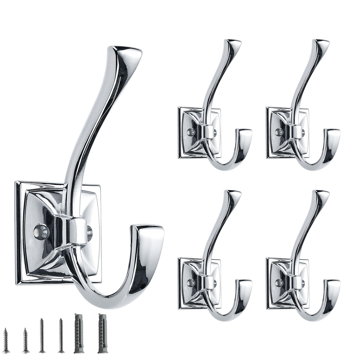 5 Pack Decorative Heavy Duty Towel Hooks for Hanging Robe Double Oil Rubbed Bronze Coat Hooks Wall Mounted with Screws for Key, Towel, Bags, Cup, Hat