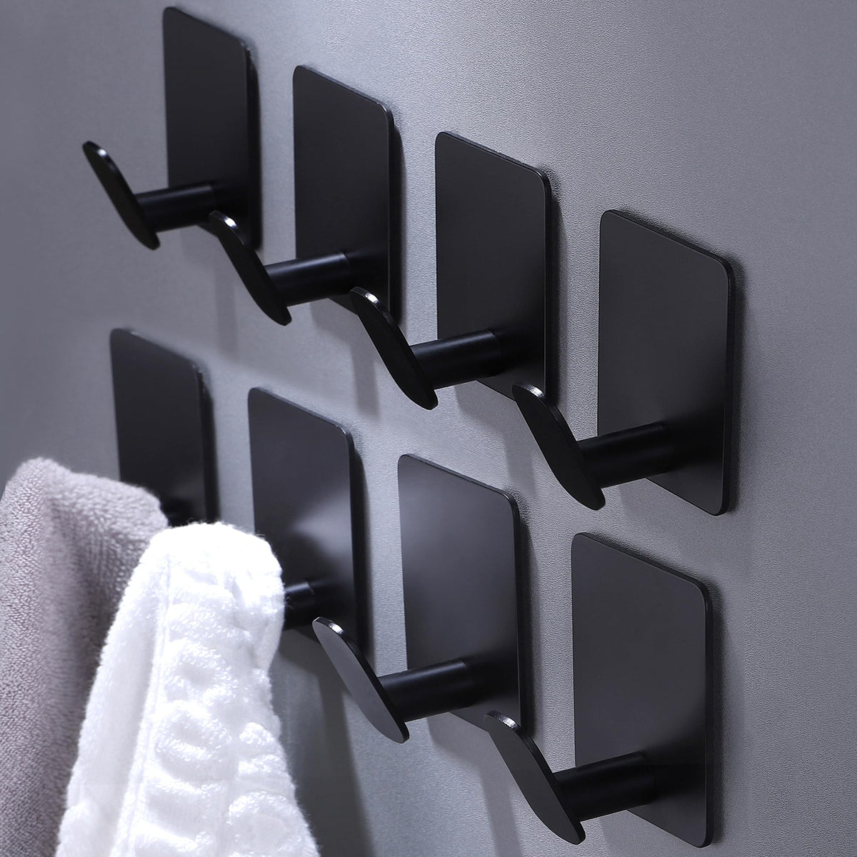 DELITON 26lb Heavy Duty Adhesive Towel Hooks, No-Damage 4 Pack Matte Black
