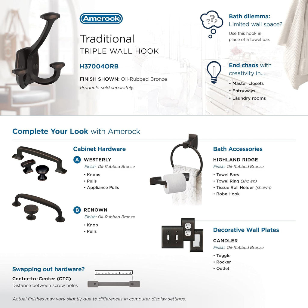 Amerock Vicinity Triple Prong Oil-Rubbed Bronze Wall-Mounted Hook